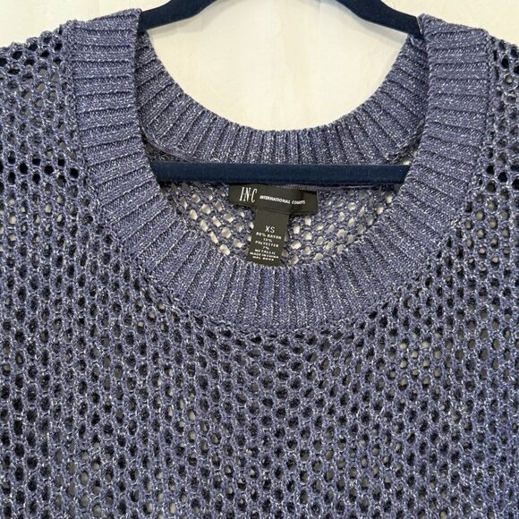 INC International Concepts Metalic Shimmer Size XS Women’s Open Knit Fishnet Top - Picture 3 of 10